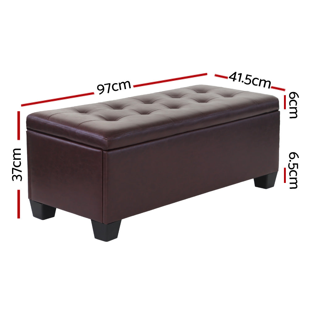 Artiss Storage Ottoman Blanket Box 97cm Leather Brown - 0