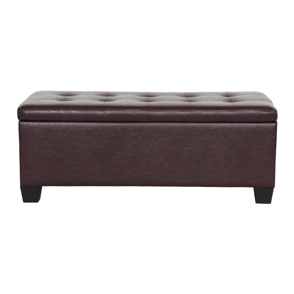 Artiss Storage Ottoman Blanket Box 97cm Leather Brown