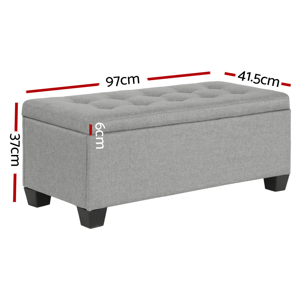 Artiss Storage Ottoman Blanket Box 97cm Linen Light Grey - 0