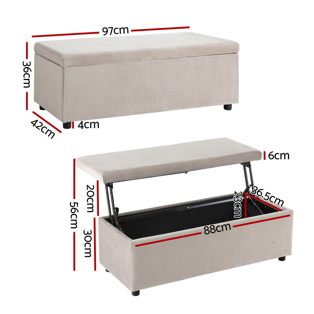 Artiss Storage Ottoman Blanket Box Table 97cm Velvet Taupe - 0