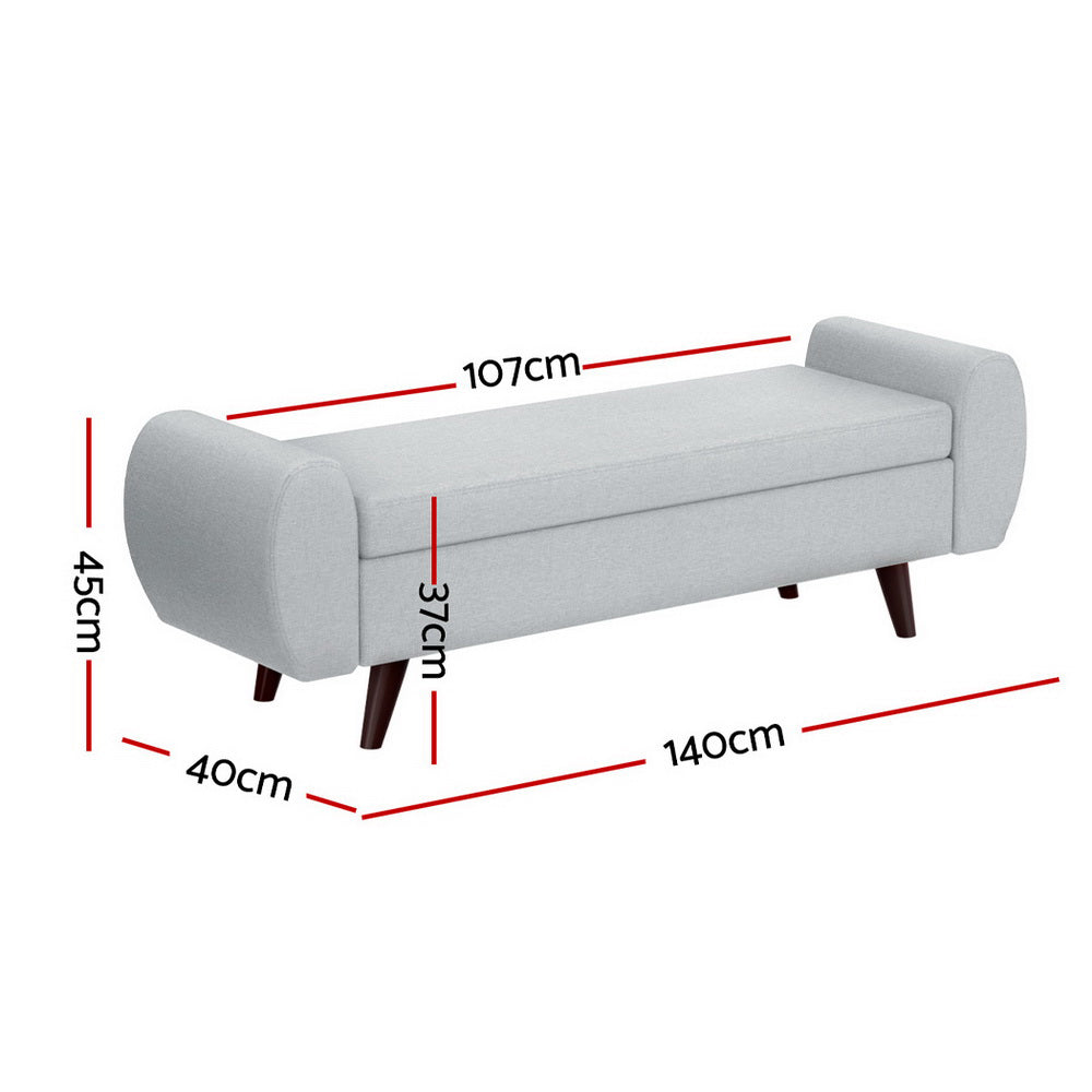 Artiss Storage Ottoman Blanket Box Armrest 140cm Grey - 0