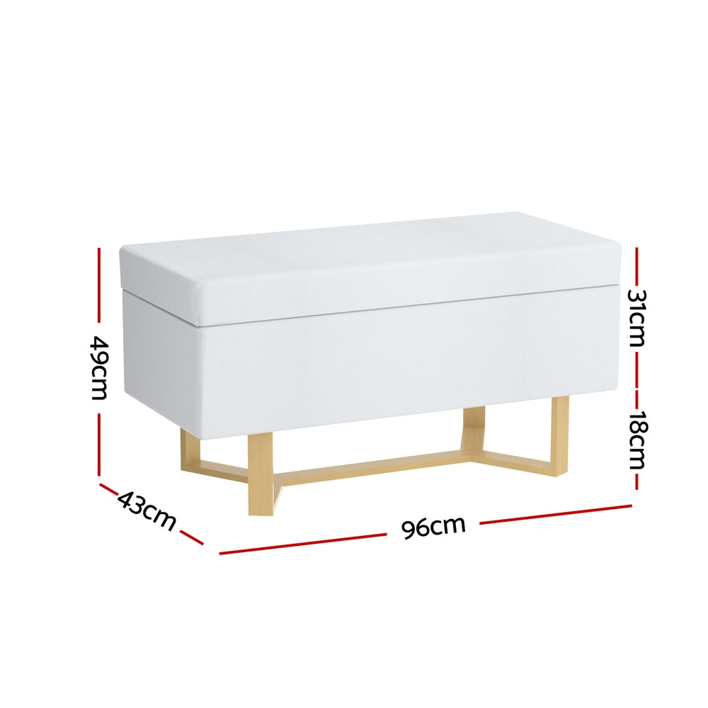 Artiss Storage Ottoman Blanket Box Criss-cross Linen White - 0