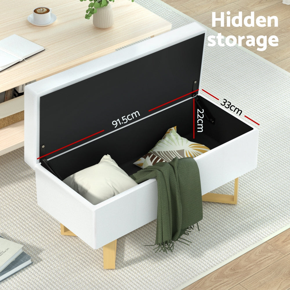 Artiss Storage Ottoman Blanket Box Criss-cross Linen White