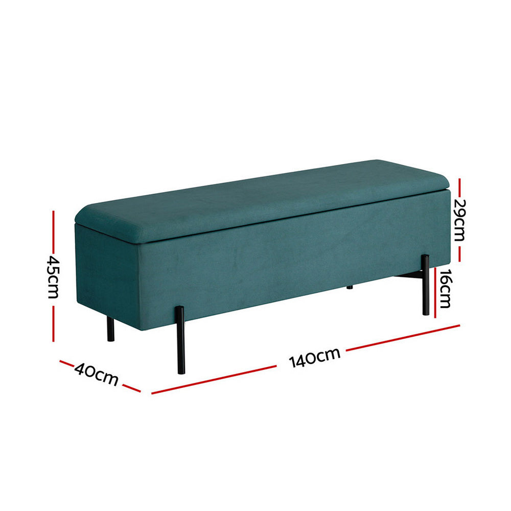 Artiss Storage Ottoman Blanket Box 140cm Velvet Green - 0