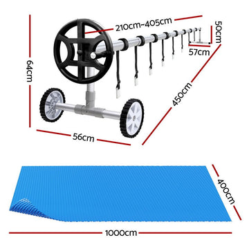 Aquabuddy Pool Cover 500 Micron 10x4m Blue Swimming Pool Solar Blanket 4m Roller - 0