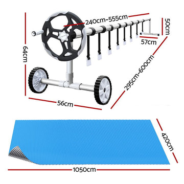 Aquabuddy Pool Cover 500 Micron 10.5x4.2m Silver Swimming Pool Solar Blanket 5.5m Roller - 0