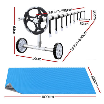 Aquabuddy Pool Cover 500 Micron 11x4.8m Swimming Pool Solar Blanket 5.5m Roller - 0