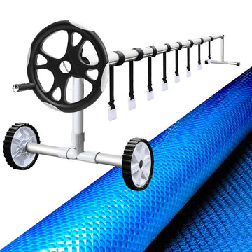 Aquabuddy Pool Cover 500 Micron 8x4.2m Blue Swimming Pool Solar Blanket 5.5m Roller