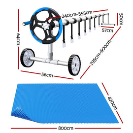 Aqua Buddy Pool Cover 8x4.2m 400 Micron Swimming Pool Solar Blanket 5.5m Roller Blue - 0