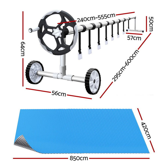 Aquabuddy Pool Cover 500 Micron 8.5x4.2m Swimming Pool Solar Blanket 5.5m Roller