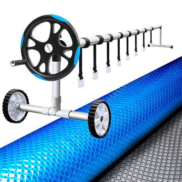 Aquabuddy Pool Cover 500 Micron 8.5x4.2m Silver Swimming Pool Solar Blanket 5.5m Blue Roller