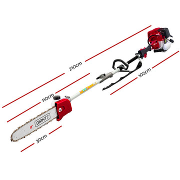 Giantz 4 Stroke Pole Chainsaw Petrol Hedge Trimmer Tree Pruner 12'' 7 In 1 - 0