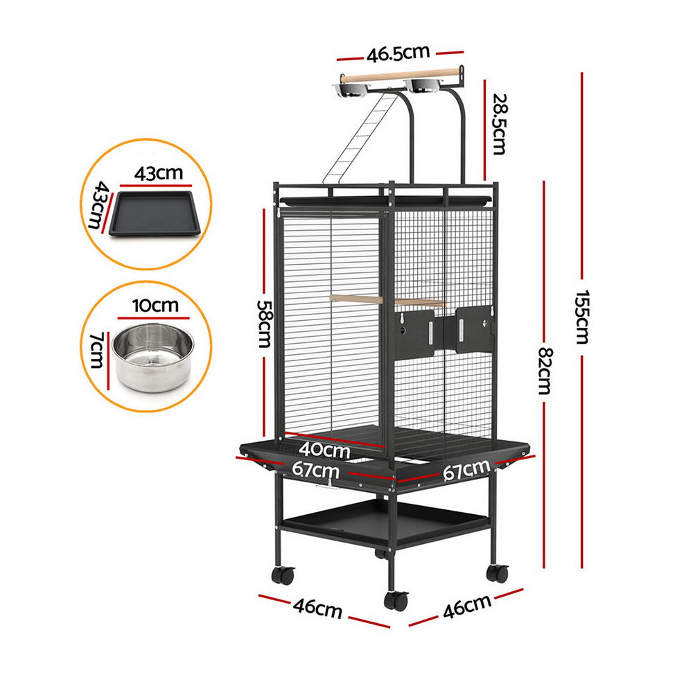 i.Pet Bird Cage Large Cages 155cm Parrot Aviary Stand-Alone Budgie Wheels Castor - 0