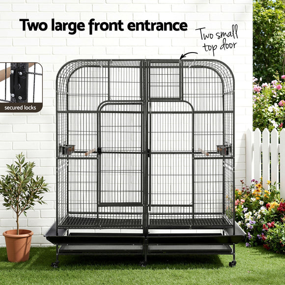 i.Pet Bird Cage Extra Large Aviary 185cm Pet Parrot Cage Castor Wheel Removable Divider
