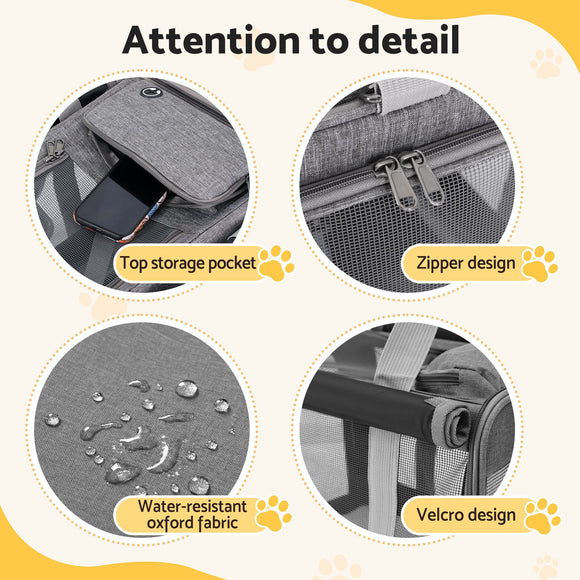 i.Pet Pet Carrier Bag Foldable Dog Cat Durable Crate Travel Cage Portable Car Kennel Grey