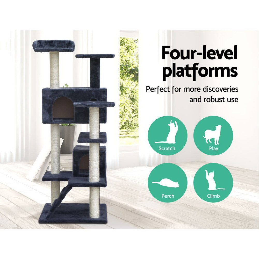 i.Pet Cat Tree 134cm Tower Scratching Post Scratcher Wood Condo House Bed Grey