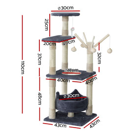 i.Pet Cat Tree 110cm Tower Scratching Post Scratcher Wood Condo House Bed Toys - 0