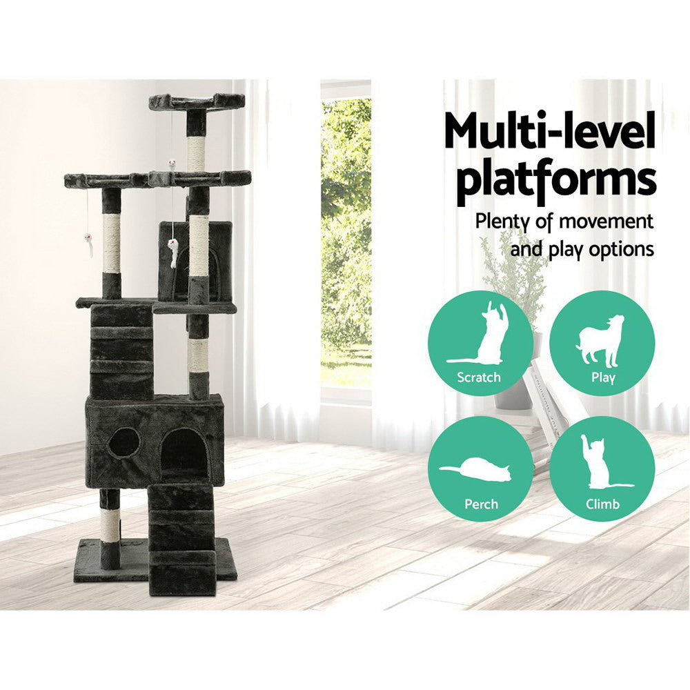 i.Pet Cat Tree 180cm Tower Scratching Post Scratcher Wood Condo House Toys Grey