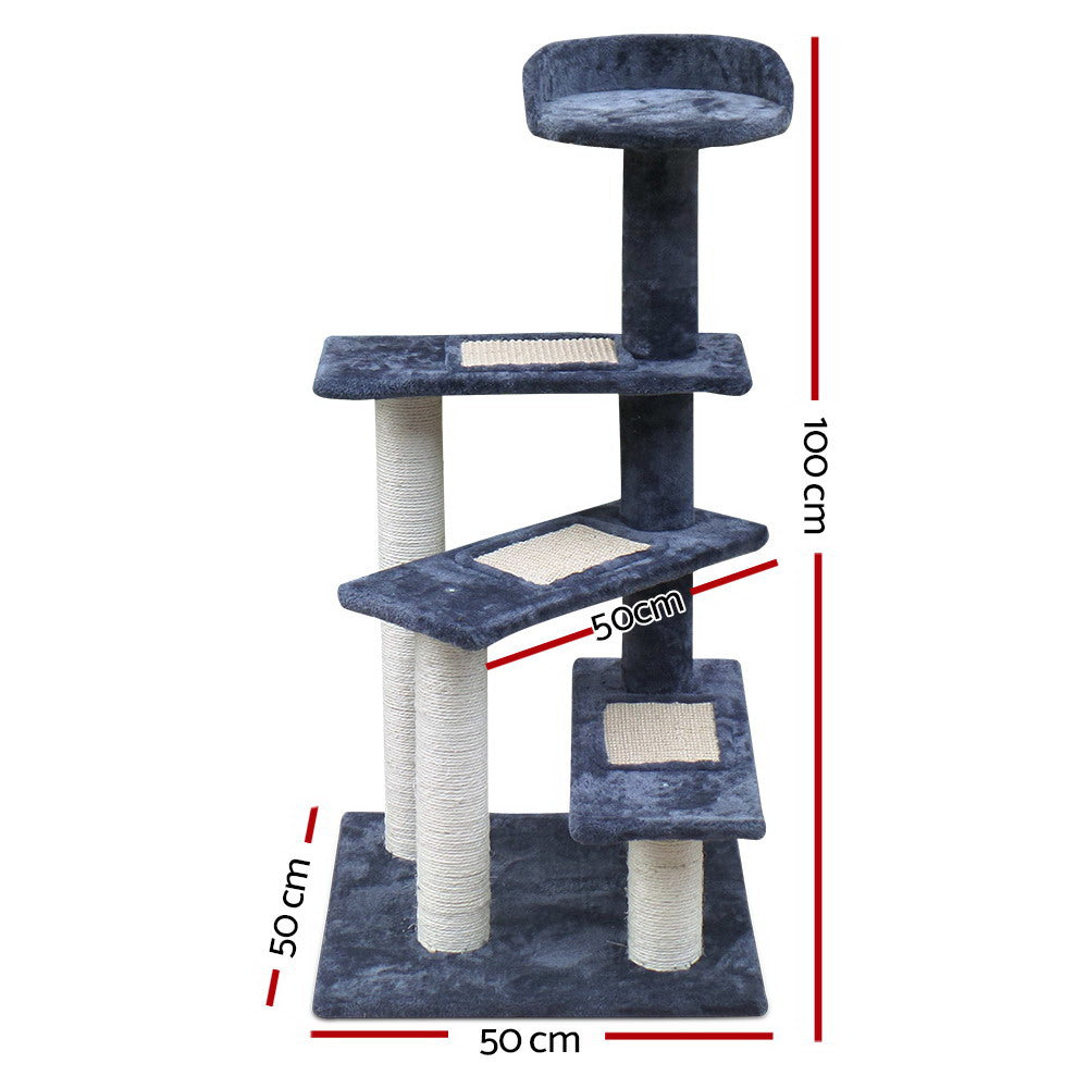 i.Pet Cat Tree 100cm Scratching Post Scratcher Tower Wood Condo House Trees Bed - 0