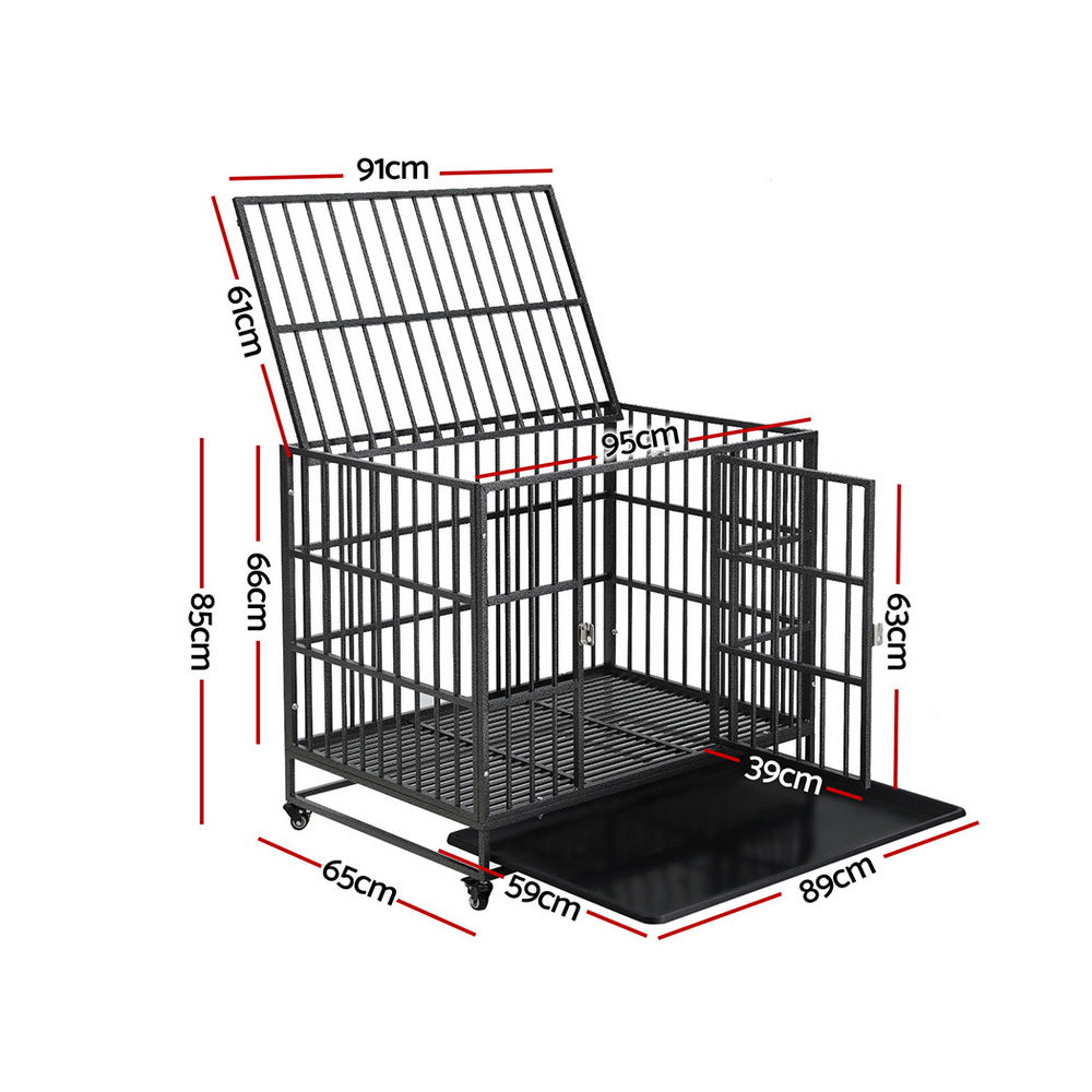 i.Pet Dog Cage Crate Large Puppy Cat Anti-Bite Pet Kennel Wheels w/Tray Metal - 0