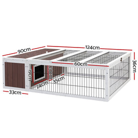 i.Pet Rabbit Hutch 124cm x 90cm x 35cm Chicken Coop Large Outdoor Wooden Run Cage House - 0