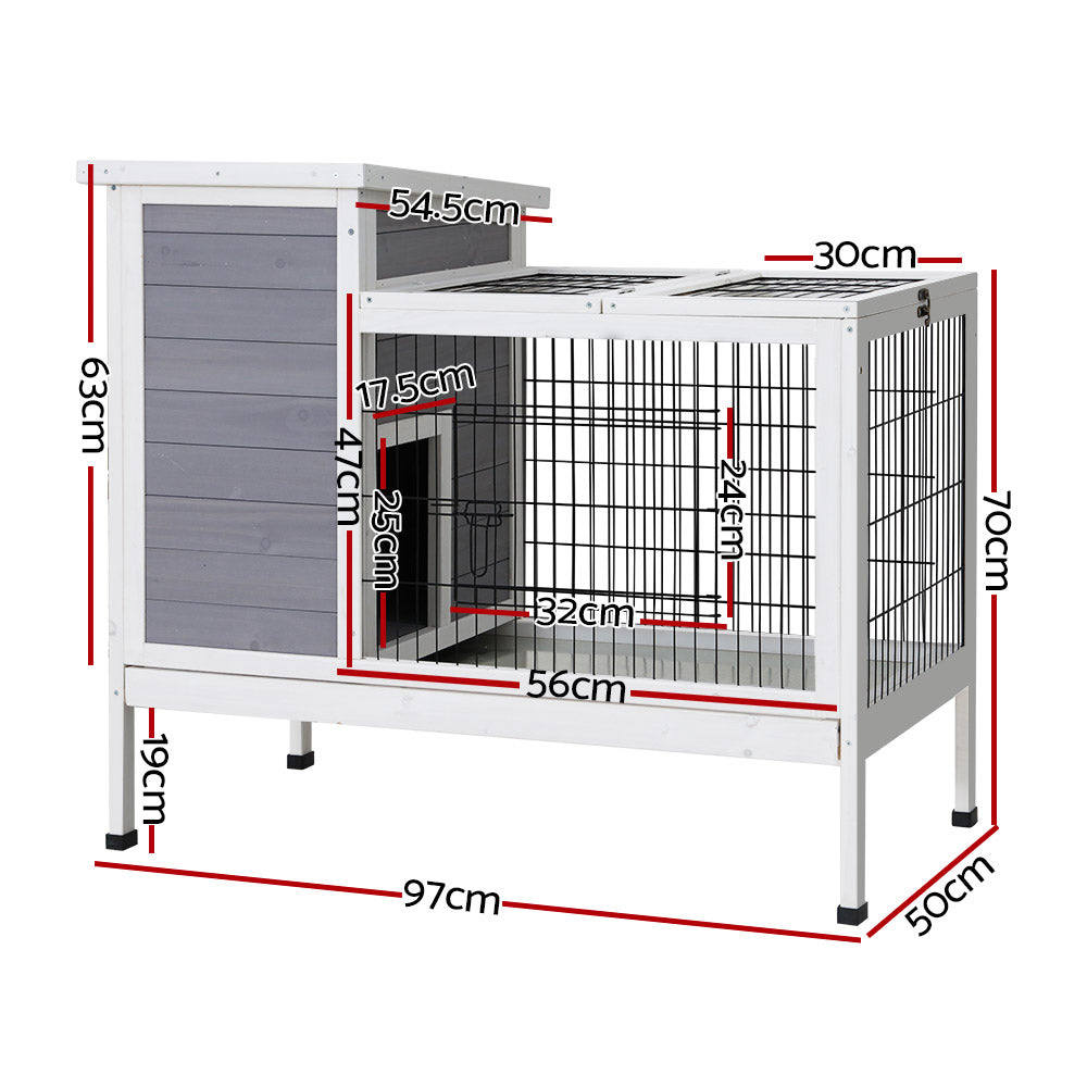 i.Pet Rabbit Hutch 97cm x 49cm x 86cm Chicken Coop Large Run Wooden Outdoor Cage House - 0