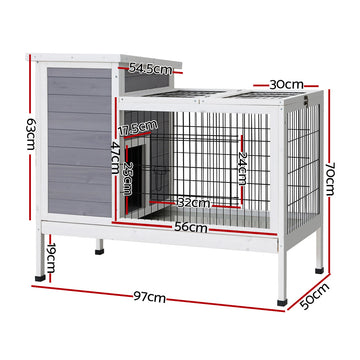 i.Pet Rabbit Hutch Chicken Coop 97cm x 49cm x 86cm Chicken Coop Large Run Wooden Outdoor Cage House - 0