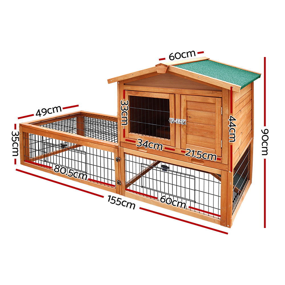 i.Pet Chicken Coop 155cm x 49cm x 90cm Rabbit Hutch Large Run Wooden Cage House Outdoor - 0