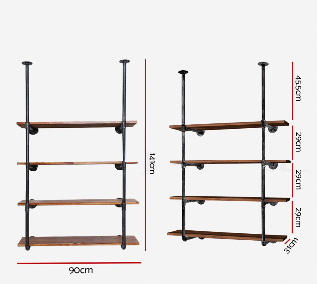 Artiss Bookshelf DIY Pipe Shelf 4 Tiers - INGE