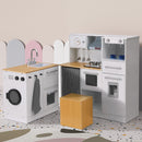 Keezi Kids Kitchen Playset 2-Piece Wooden Pretend Play Coffee Maker Toy 80CM White-7