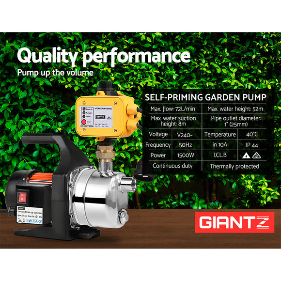 Giantz 1500W High Pressure Garden Water Pump with Auto Controller