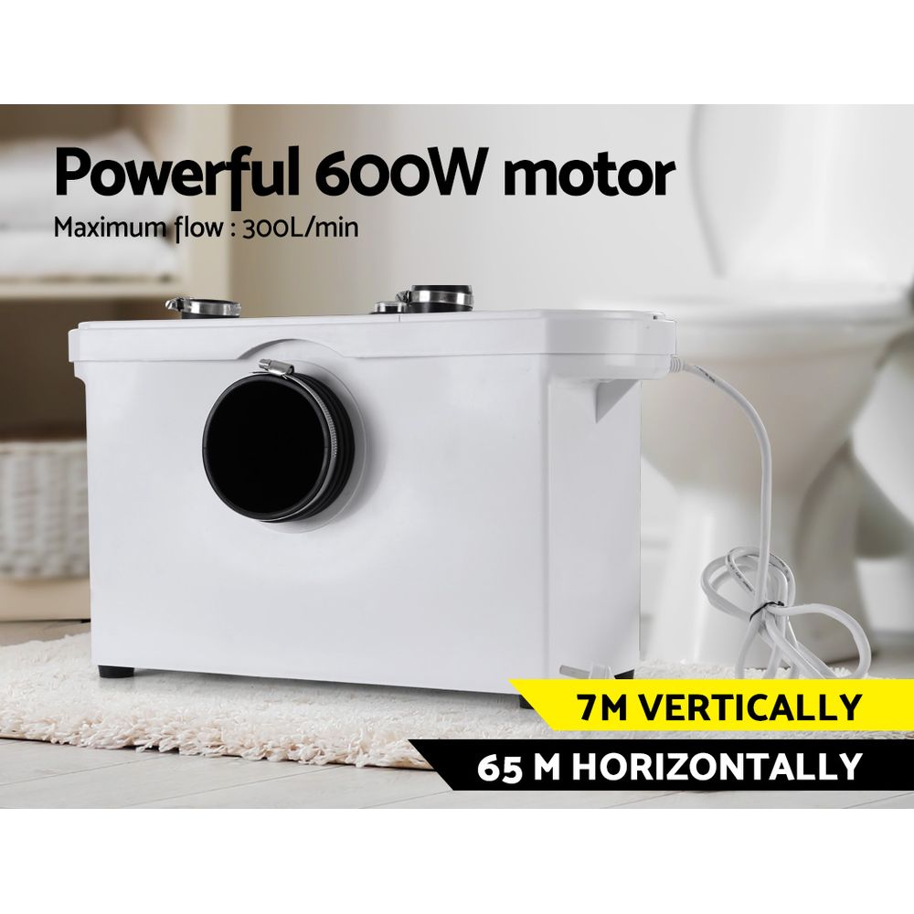 600W 110V Macerator Sewage Pump – 3-Inlet Waste Water Pump For Toilet, Sink & Shower, Up To 30ft Vertical & 260ft Horizontal Pumping