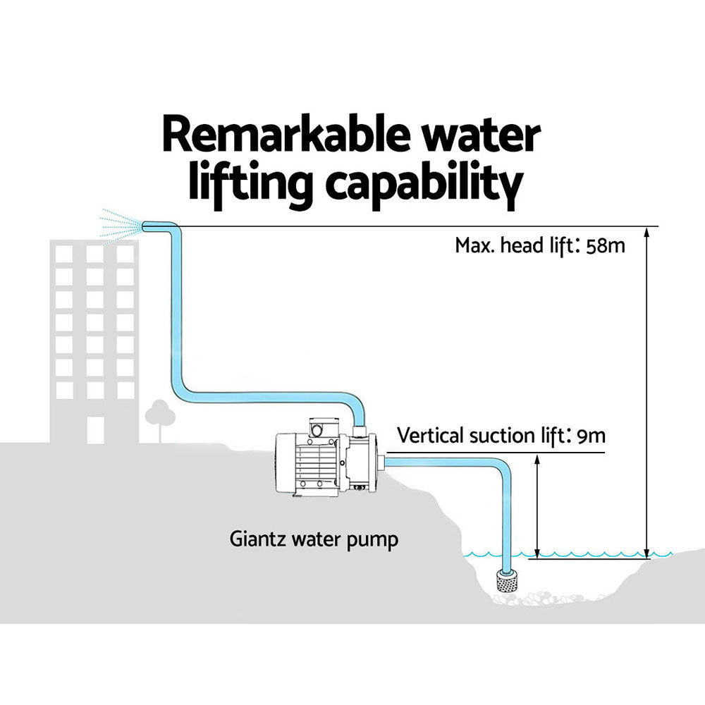 Giantz Garden Water Pump High Pressure 1800W 5-Stage Tank Irrigation Black
