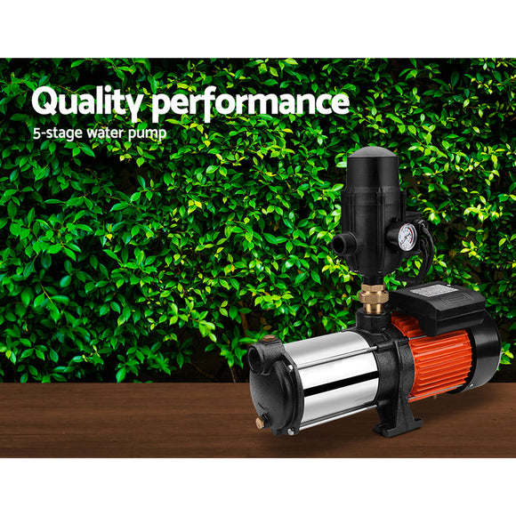 Giantz 1800W Max 5-Stage Garden Water Pump High Pressure Irrigation Booster Pump, Automatic Multi-Stage External Sprinkler Pump for Rainwater Tank Transfer, Home Farm Lawn, Black