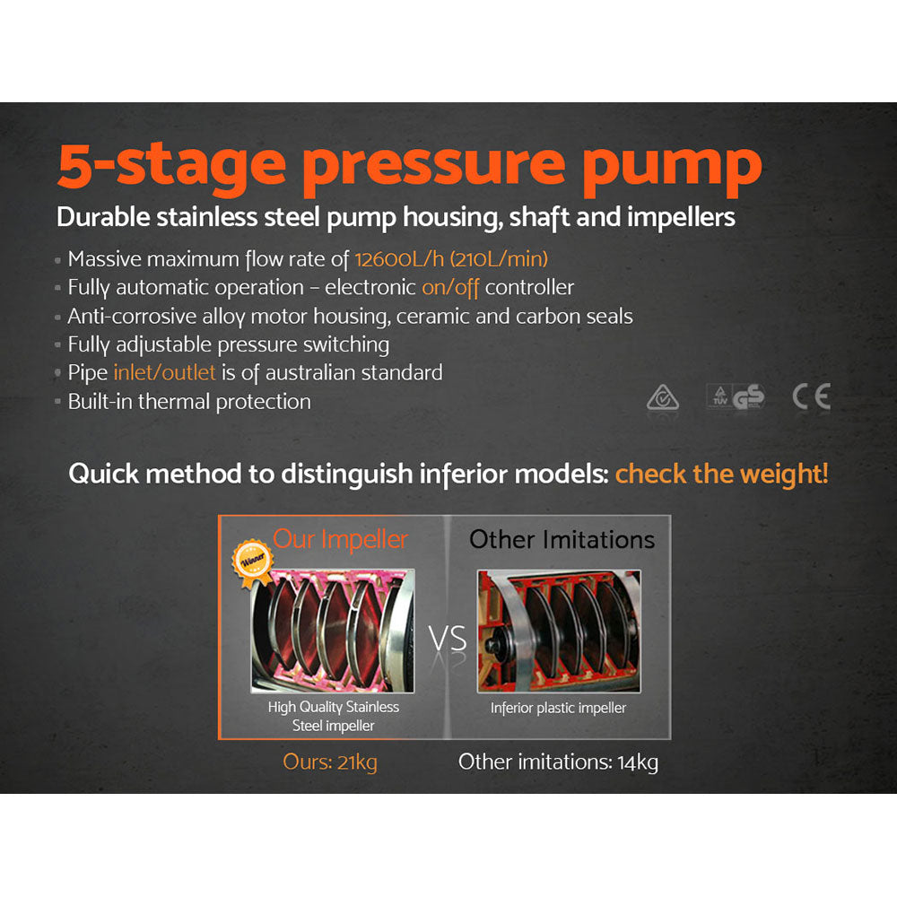 Giantz Garden Water Pump High Pressure 1800W 5-Stage Tank Irrigation Yellow - 0