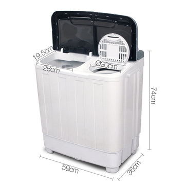 Devanti Portable Washing Machine Twin Tub 5KG White - 0