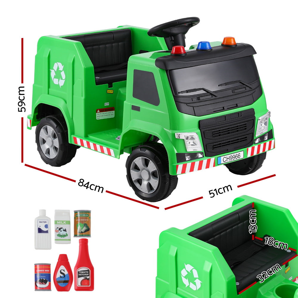 Rigo Kids Ride On Car Garbage Truck Police Light 12V Electric Toys Cars Green - 0