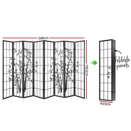 Artiss 8 Panel Room Divider Screen 348x179cm Bamboo Black White - 0