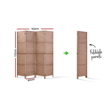 Artiss 4 Panel Room Divider Screen Privacy Timber Foldable Dividers Stand Natural - 0