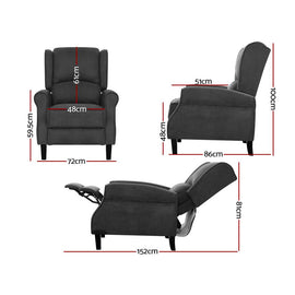 Artiss Recliner Chair Adjustable Sofa Lounge Soft Suede Armchair Couch Charcoal - 0