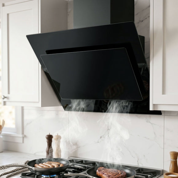 Devanti 900mm Range Hood 90cm Rangehood Glass Black