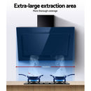 Devanti 900mm Range Hood 90cm Rangehood Glass Black-3