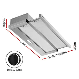 Devanti 900mm Range Hood 90cm Slide out Rangehood Stainless Steel - 0