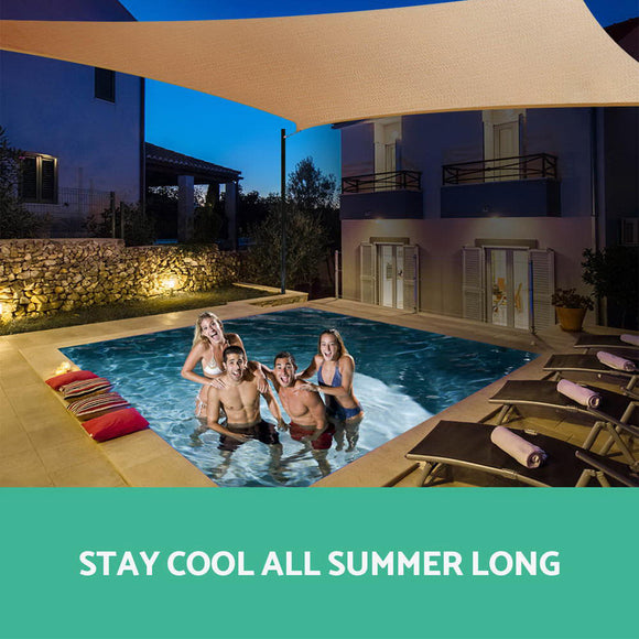 Instahut Shade Sail 5x5x5m Triangle 185GSM 95% Sand Shade Cloth