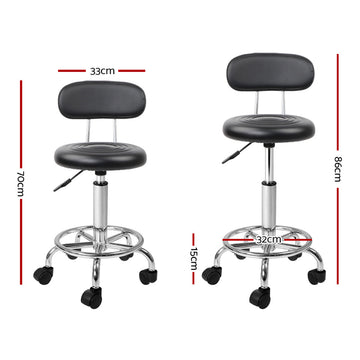 Artiss 2x Salon Stool Swivel Chair Backrest Black - 0