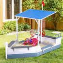 Keezi Kids Sandpit Wooden Box Boat Canopy Flag Outdoor Toys Children Blue-5