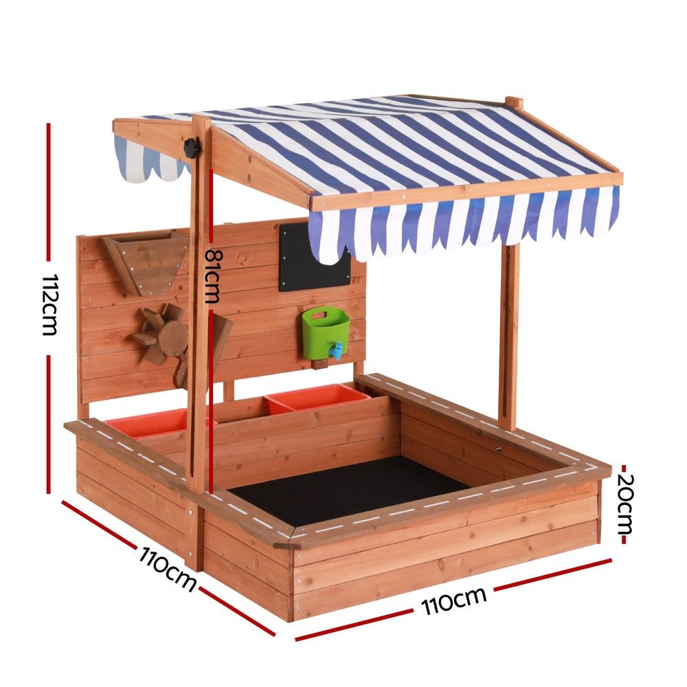 Keezi Kids Sandpit Wooden Canopy Sandbox With Cover Funnel Outdoor Toys 110cm - 0