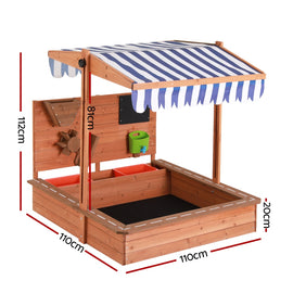 Keezi Kids Sandpit Wooden Canopy Sandbox With Cover Funnel Outdoor Toys 110cm - 0