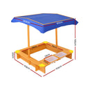 Keezi Kids Sandpit Wooden Sandbox Sand Pit with Canopy Water Basin Toys 103cm-2