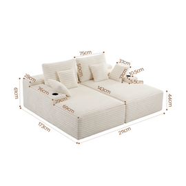 Artiss Double Chaise Lounge Sofa 2-Seater Modular Sofa Lounge Chair Couch Beige - 0
